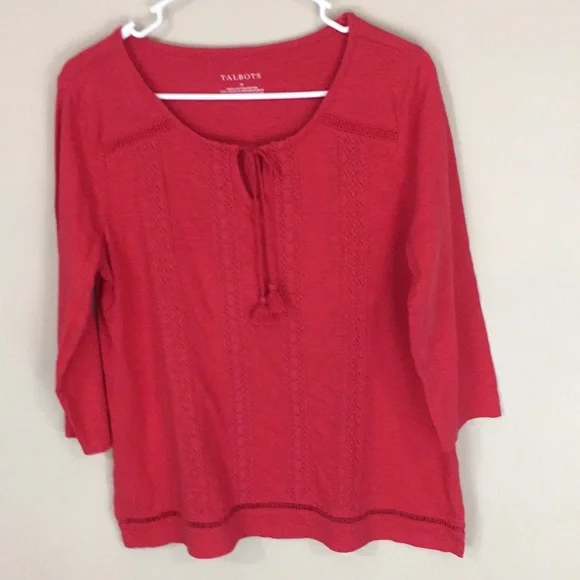 Talbots Red Peasant Lace Accent Top Tunic Size Medium - Picture 1 of 10
